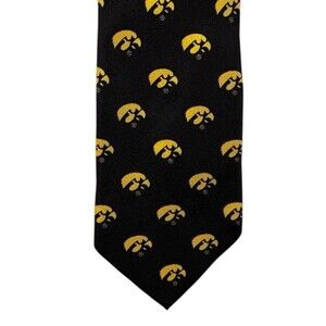 University of Iowa Logo Hawkeyes Black w/ Yellow Tie Silk. Campus Classics